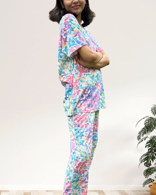 Women’s Cotton Loungewear Set Pakistan – Vibrant Tie‑Dye T‑Shirt + Pajama for Summer Comfort