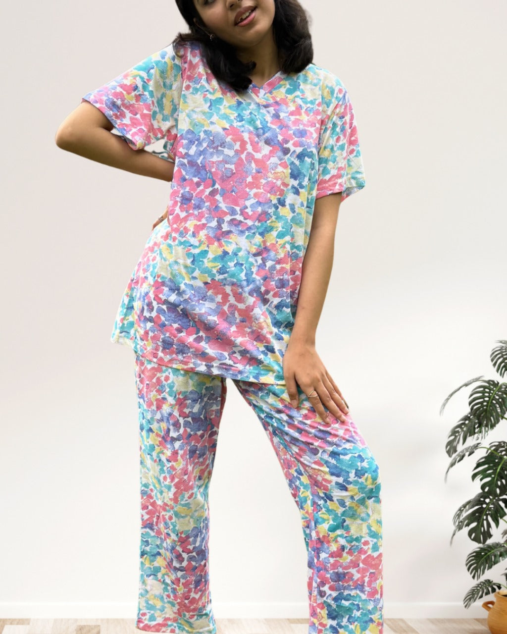 Women’s Cotton Loungewear Set Pakistan – Vibrant Tie‑Dye T‑Shirt + Pajama for Summer Comfort