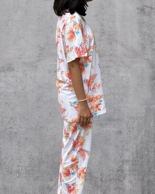 Tropical Printed T-Shirt & Pajama Set – Floral Cotton Loungewear for Women in Pakistan, Summer Comfort