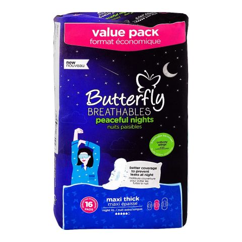 Butterfly Breathables Peaceful Nights Cottony Comfort XL Value Pack 16 Pads