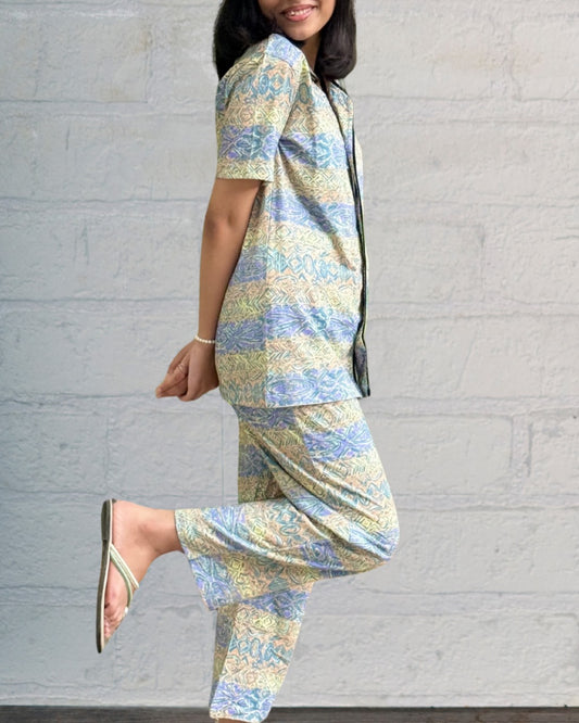 Co-Ord PJ Set - Stripped Pattern Button-down Shirt with Collar, Loungewear for Women in Pakistan