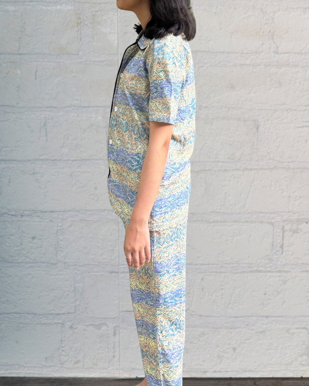 Co-Ord PJ Set - Stripped Pattern Button-down Shirt with Collar, Loungewear for Women in Pakistan