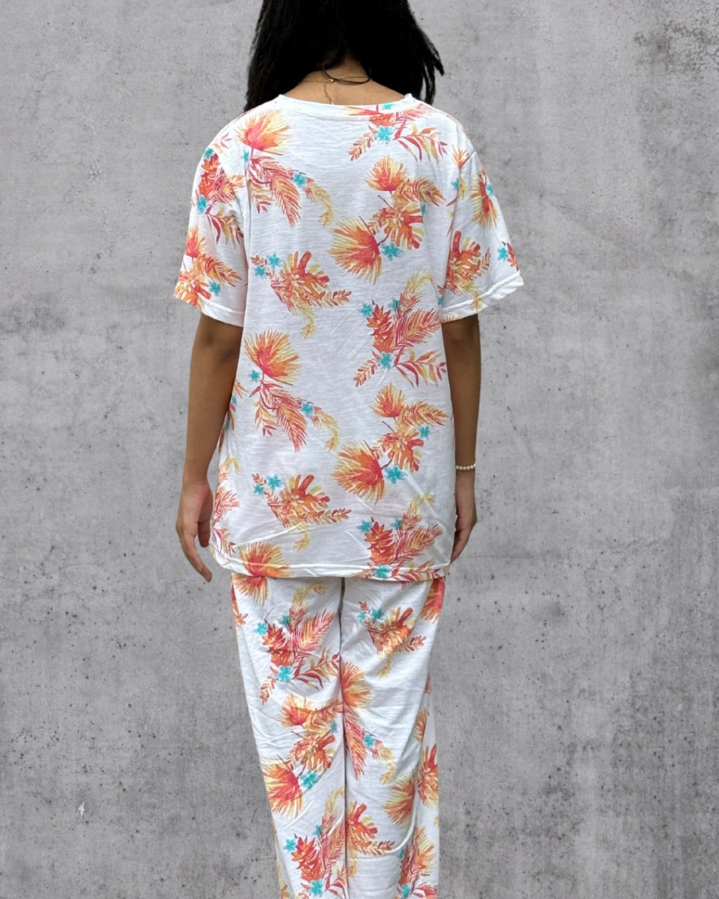 Tropical Printed T-Shirt & Pajama Set – Floral Cotton Loungewear for Women in Pakistan, Summer Comfort